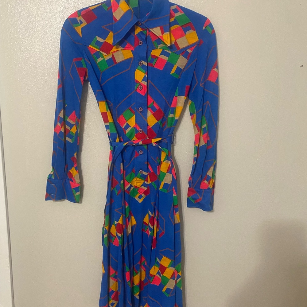 Vintage Colorful Geometric Print Dress